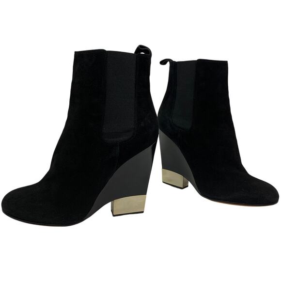 Givenchy Black Suede Gold Heel Slip On Bootie Womens Sz 10 with box extra heels - Picture 1 of 16